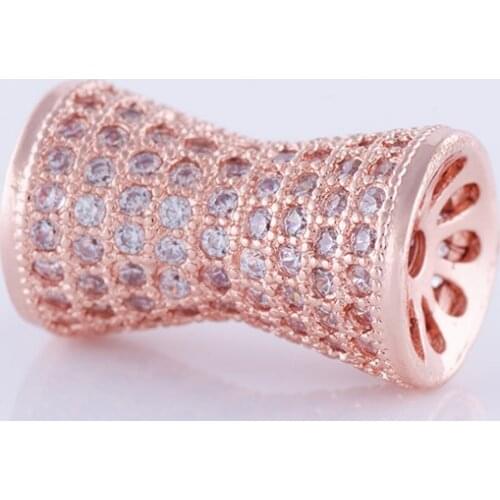 High Quality Waist Drums Shape Design Micro Pave CZ Rhinestone Beads For DIY Jewelry Making Gold Tube Spacer Bead Wholesale