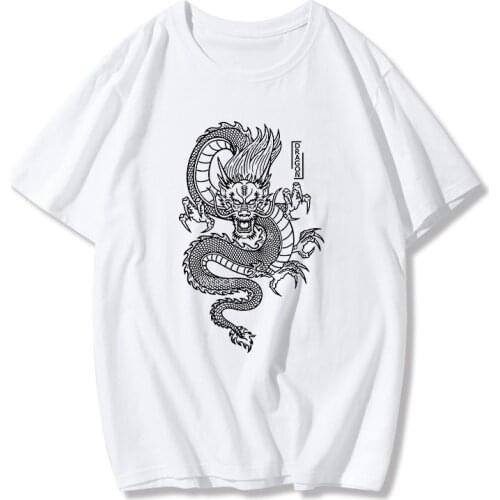 Harajuku Womens T-shirt Chinese Style Dragon Print Tshirt Anime Short Sleeve T Shirt Streetwear Tops Gothic Female T-shirts