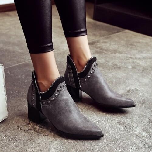 Women shoes 2021 ankle boots punk shoes Pointed Toe boots for women black gray brown big size 33-48