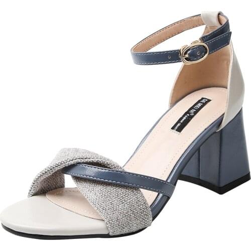 Ladies Sandals Women 2021; Summer New Style Round Toe Thick with One-word Buckle High Heel Sandals Fashion Womens Shoes