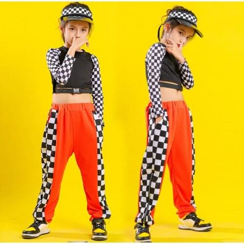 Girls Hip Hop Checkered Jogger Pant Sweatshirt Clothing Sets Kids Cool Crop Top Street Dance Clothes Teens Jazz Dancing Costume