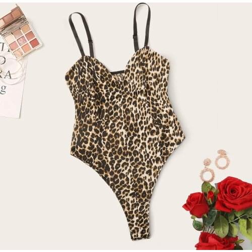 Sexy Leopard Print Bodysuit Women Slim Fit Body Fashion Spaghetti Strap Bodycon Jumpsuit Romper Autumn Stretchy Bodysuits Female