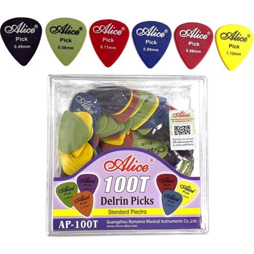 100pcs/pack Alice Delrin Guitar Picks Standard Plectra AP-100T Multi Thickness