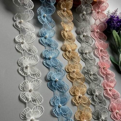 10x Butterfly Flower Pearl Embroidered Lace Trim Ribbon Fabric Handmade DIY Sewing Craft For Costume Shoes Decoration New 5cm