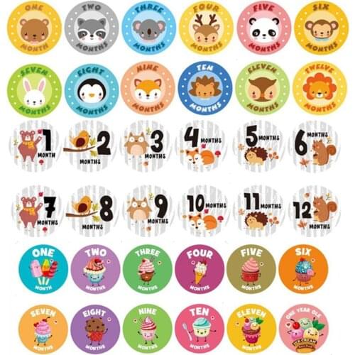 12 Pcs 1-12 Months Baby Monthly Milestone Stickers Animal Baby First Year Month Age Growth Baby Belly Stickers Photography