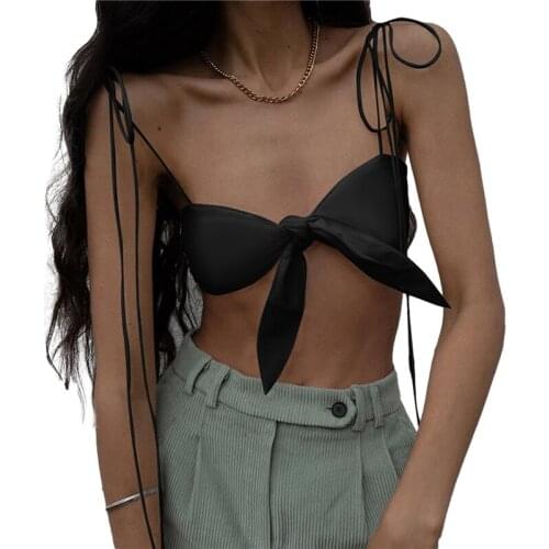 2021 Fashion Trend Women’s Solid Color Camisole Sexy V-neck Bandage Exposed Navel Lace-Up Suspender Tops Crop Tanks Vest