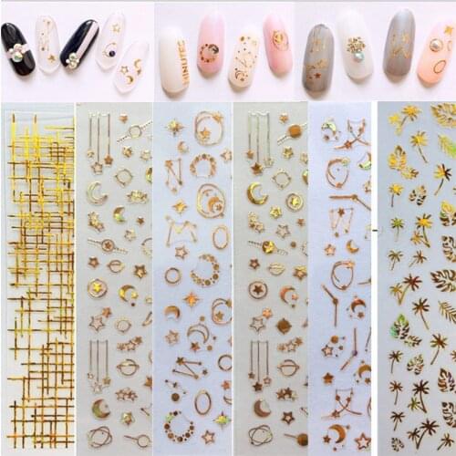 3D Gold Nails Art Manicure Back Glue Decal Decorations Nail Sticker For Nails Tips Beauty