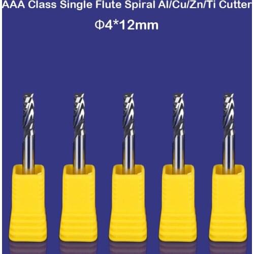 4mm *12mm- HIGH Quality Single Flute Spiral Aluminum CNC Router Bit, 5pcs/set carbide milling cutters for wood cutting