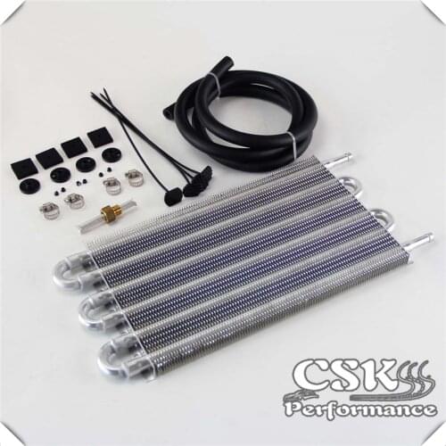 6 Row Radiator Remote Aluminum Transmission Oil Cooler + Hose / Mounting Kit black/silver