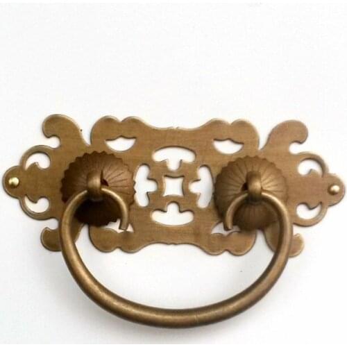 98mm Antique Copper drawer handle Chinese Furniture Brass Hardware Cabinet handle retro rings Screw Mount
