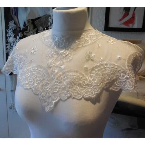 White Embroidered Fabric Clothing Applique Lace Neckline Collar DIY Wedding dresses Accessory Sewing Craft Scrapbooking
