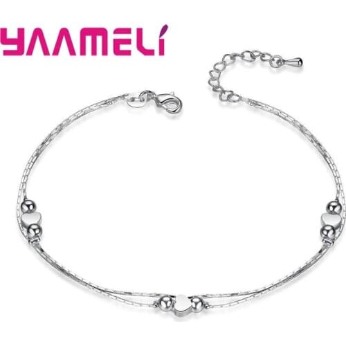 New Fashionable Genuine 925 Sterling Silver Heart Shape Design Barefoot Anklet For Women Girls Jewelry Wholesale