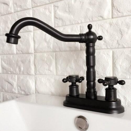 Black Oil Rubbed Bronze 4" Centerset Bathroom Sink Faucet Swivel Basin Mixer Tap Dual Cross Handles mhg069