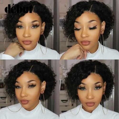 Debut Short Curly Lace Wigs Human Hair Wig For Black Women Brazilian Remy Lace Part Wig Short Curly Bob Lace Wig Natural Hair