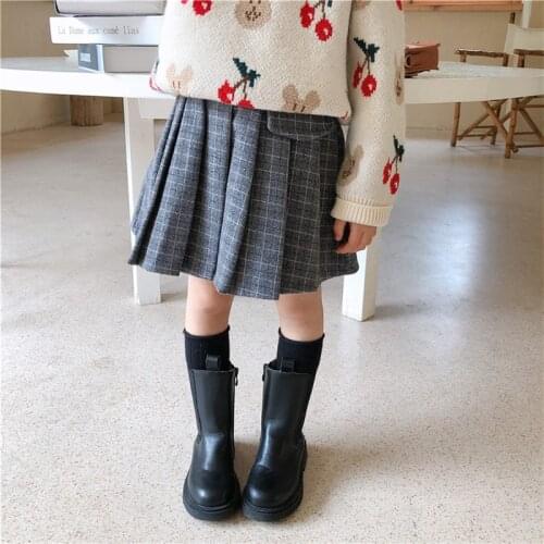 DFXD Baby Girls Plaid Thicken Woolen Skirts 2020 Winter Preppy Style Elegant Princess High Waist Pleated Skirt Children Skirts