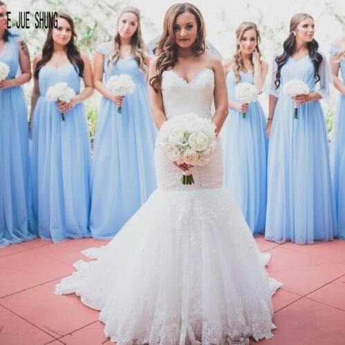 E JUE SHUNG Elegant Lace Mermaid Wedding Dresses Sweetheart Lace Appliques Backless Wedding Gowns robe de soiree Bridal Dresses