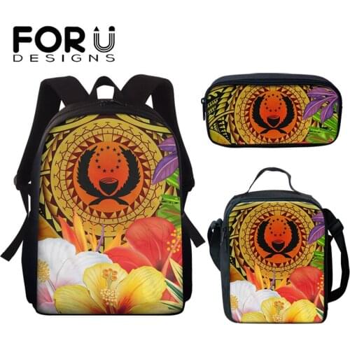 FORUDESIGNS 2021 Stylish Mochila for Kids Pohnpei And Hawaiian Hibiscis Printing Primary Student Book Bags&Pencil Case&Lunch Bag