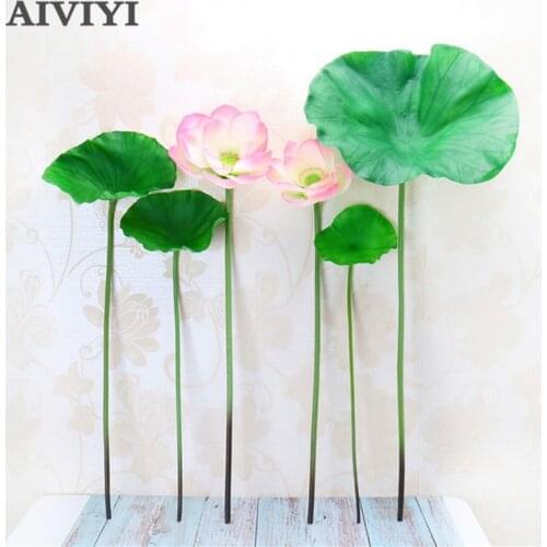 Feel simulation lotus leaf artificial flower with pole lotus home water surface pond decorative DIY fake flower Green plant
