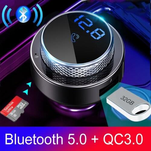 JINSERTA Car Bluetooth 5.0 FM Transmitter Handsfree Wireless TF/U Disk Mp3 Audio Player with QC3.0 Quick Charger for iPhone 12