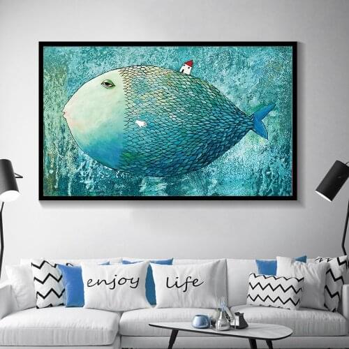 Nordic Style Big Fish Wall Picture Child Room Home Decoration Canvas Art Kids Baby Bedroom Decor Painting Modern Large Posters