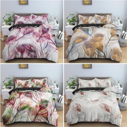 Beautiful Feathers Pattern Bedding Set Microfiber Duvet Cover Soft Luxury Quilt Cover With Pillowcase Queen Bedclothes 2/3PCS