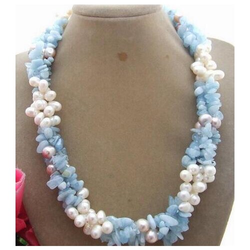 Beautiful 3row 18" 8MM Pearl Natural blue Necklace
