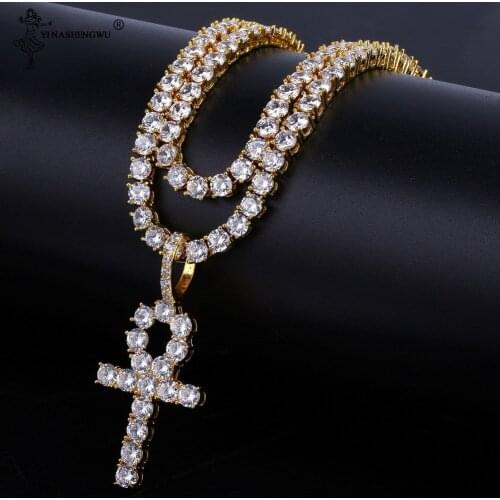 Gold Cross Pendant With 4mm Tennis Chain Necklace Set Mens Hip Hop Jewelry AAAA Zircon Men Women Pendant Collar Colgante Kolye