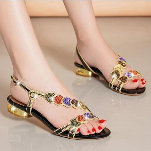 Summer New Anti Slip Diamond Sandals Womens Low Heel Fashion Diamond Inlaid Slippers Crystal Sandals Women