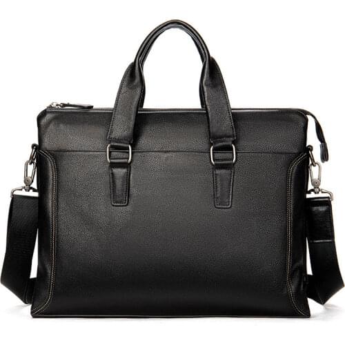 Luufan Men Briefcase Genuine Leather 13.3" Laptop Bag Cowhide Male Concise Style Briefcase Shoulder Bag For Men
