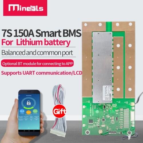 Minerals 7s bms with bluetooth 150a smart 24v Li-ion Electric four-wheeler inverter Lithium Battery Protection Board