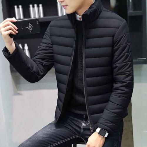 Fashion mens down coat thickened warm youth winter cotton coat casual solid color stand collar gray goose down jacket parka