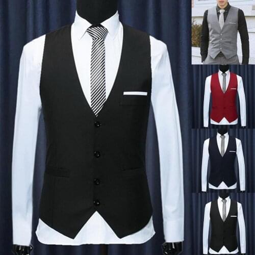 Mens Formal Business Slim-Fit V-neck Solid Single-Breasted Vest Suit Waistcoat New