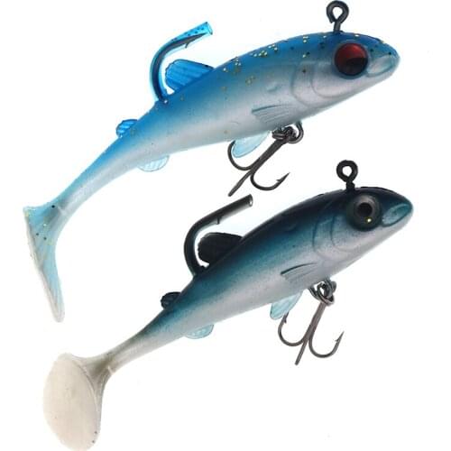 2pcs 15g/95mm Soft Fishing Lures Silicone Lead Head Fish Lifelike Wobbler Worm T-Tail Shad Bait Bass Carp jigging Fishing Tackle