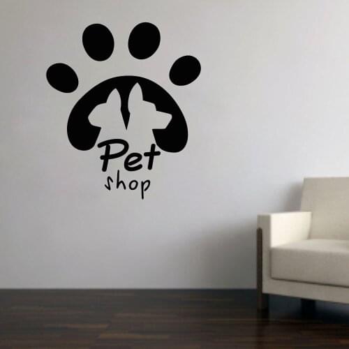 Pet Shop Wall Decals Animal Wall Sticker Cat Dog Windows Decor Wall Ornament Door Decal Room Stickers Pet Store Step Logo B489