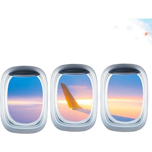 Three-Dimensional Porthole Sunset Aircraft Landscape Window Wall Stickers Self-Adhesive Removable Wall Decals Room Decoration
