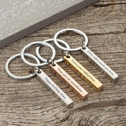 MumuXing 2021 New Keychain Custom All Sides Engraved Name Vertical Strip Keychains For Men Personalized Gift Trendy Accessories