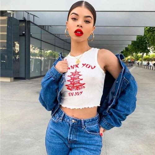2020 Newest Arrival Women Sexy Summer Knitting Perspective Tanks Tops Female Fashion Vest Sport Crop Tops Tower Printed Outfits