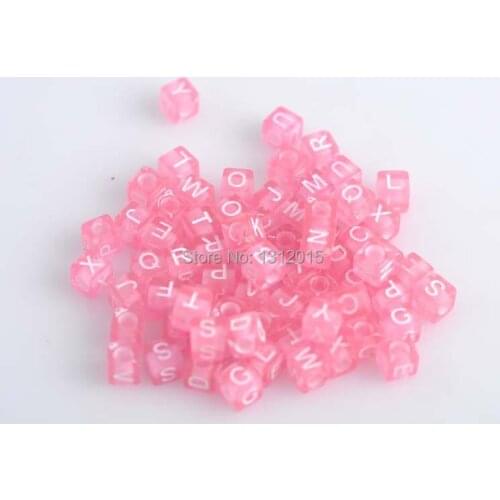 Wholesale!!DIY 100Pcs 6mm Multicolor Pink Cube Alphabet Letter beads, Acrylic Charming Flat Spacer Beads Free Shipping .JL0013