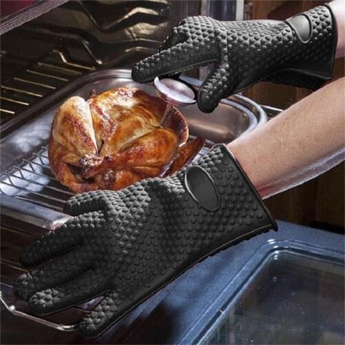 BBQ Gloves Heat Resistant Oven Mitts BBQ Silicon Fireproof Barbecue Heat Thick Cooking Kitchen Barbecue Microwave Oven Gloves