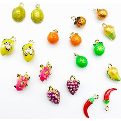 10Pcs Mixed Metal Fruit Vegetable Charms Multicolor Alloy Mini Pendant For Necklace Earring DIY Crafts Jewelry Making Components