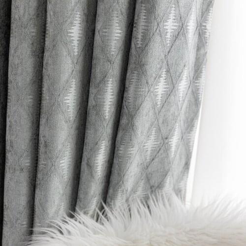 Simple Nordic Curtains for Living Dining Room Bedroom Chenille Light Gray Lattice Curtain Floor-to-ceiling Blackout American
