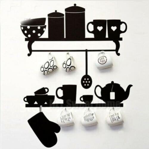 A Variety Of Cutlery And Cups With Kitchen Removable Vinyl Wall Sticker Decal Cafe Bar Dining Room Art Qoutes Mural GA090