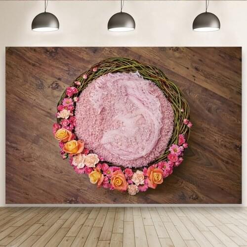 Portrait Studio Props Newborn Baby Photography Backdrop Beautiful Flowers Wood Board Baby Shower Vinyl Background Cloth