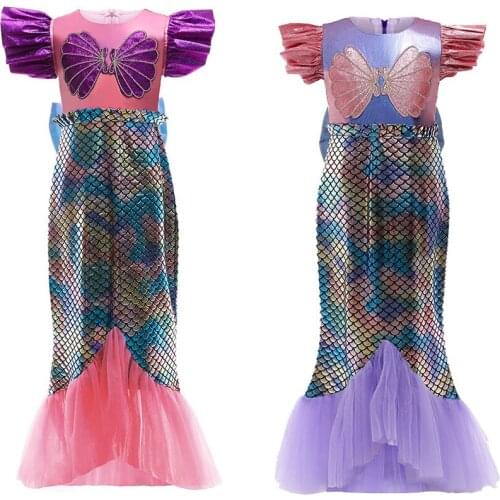 Christmas Girls Mermaid Bowknot Yarn Fishtail Princess Costume Kids Children Carnival Fancy Halloween Party Holiday Dresses
