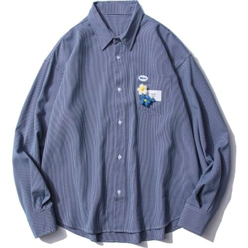 LACIBLE Hip Hop Shirt Men Plaid Flower Pattern Print Long Sleeve Shirt Harajuku Simple Preppy Style Streetwear Shirt Cotton Male