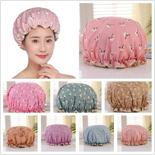 Fashion Waterproof Wave Point Bath Cap Hat Elastic Shower Hat Reusable Bath Head Hair Cover For Women Salon Shower Bath Supplies
