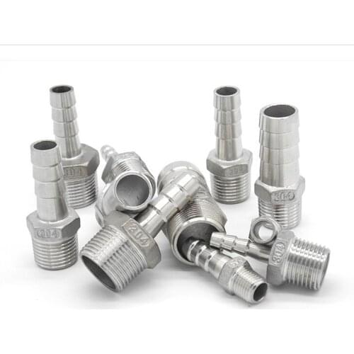 Stainless Steel Male BSP 1/8" 1/2" 1/4" 3/4" Thread Pipe Fitting Barb Hose Tail Connector 6mm to 25mm Tools Accessory