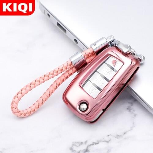 Soft TPU Car Folding Flip Key Case Cover Keychain for Nissan X-Trail T32 Rogue Juke F15 Qashqai Tiida Murano Maxima Quest