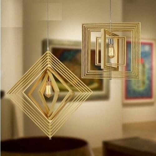 Edison Loft Style Geometric Wooden Droplight Modern Pendant Light Fixtures For Living Dining Room Hanging Lamp Indoor Lighting