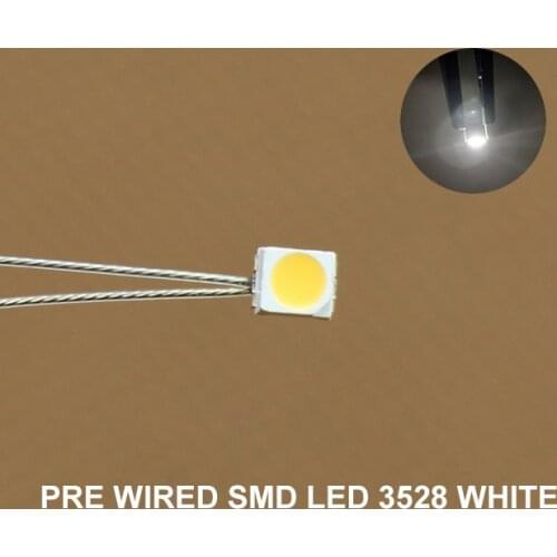 T3528W 20pcs SMD Led 3528 Pre wired leads Pre-soldered micro litz Bright White 3V NEW
